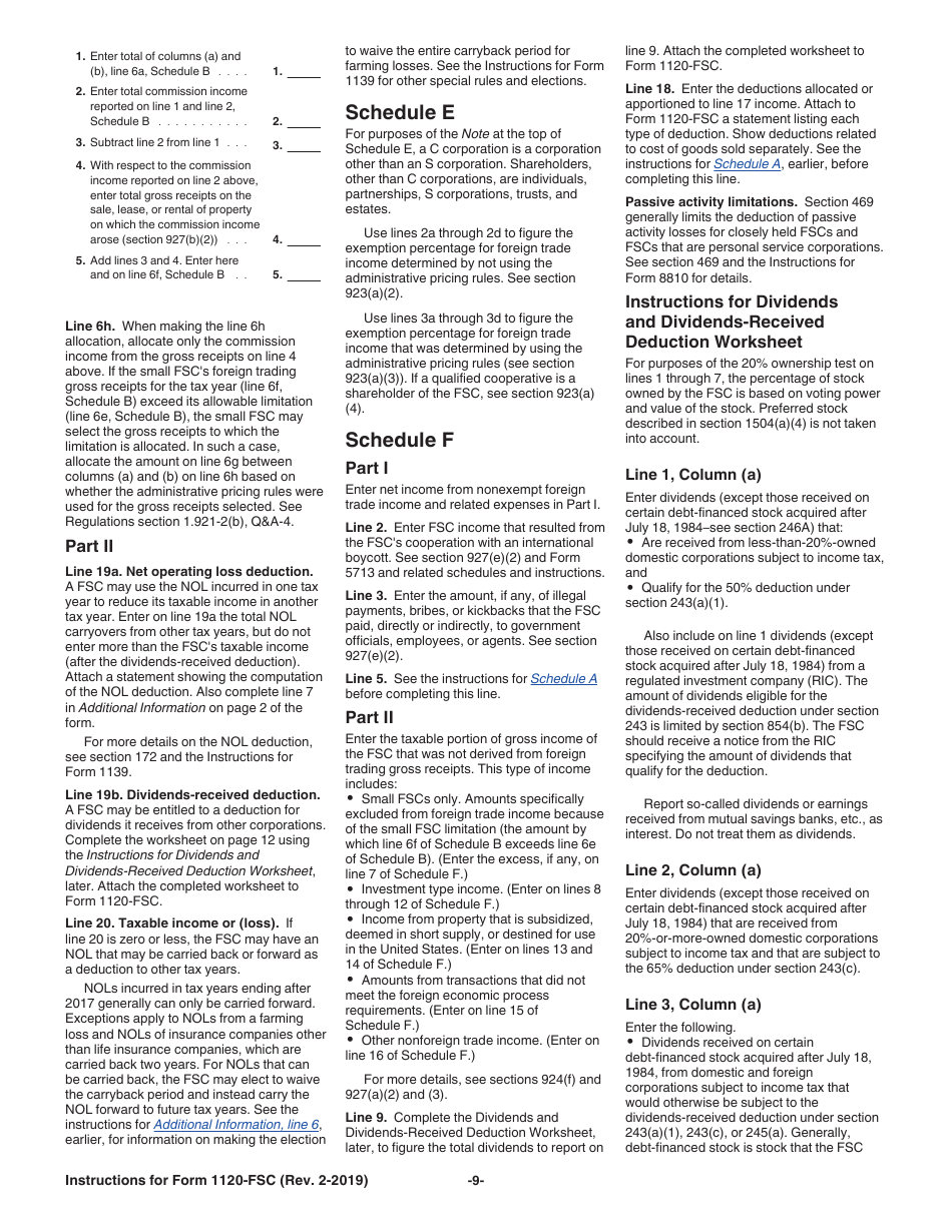 Instructions for IRS Form 1120-FSC U.S. Income Tax Return of a Foreign Sales Corporation, Page 9