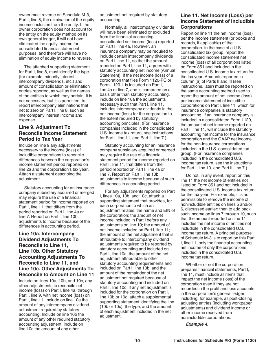 Instructions for IRS Form 1120 Schedule M-3 Net Income (Loss) Reconciliation for Corporations With Total Assets of $10 Million or More, Page 10