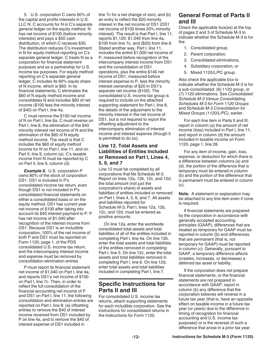 Instructions for IRS Form 1120 Schedule M-3 Net Income (Loss) Reconciliation for Corporations With Total Assets of $10 Million or More, Page 12
