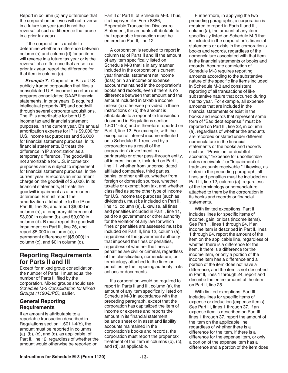 Instructions for IRS Form 1120 Schedule M-3 Net Income (Loss) Reconciliation for Corporations With Total Assets of $10 Million or More, Page 13