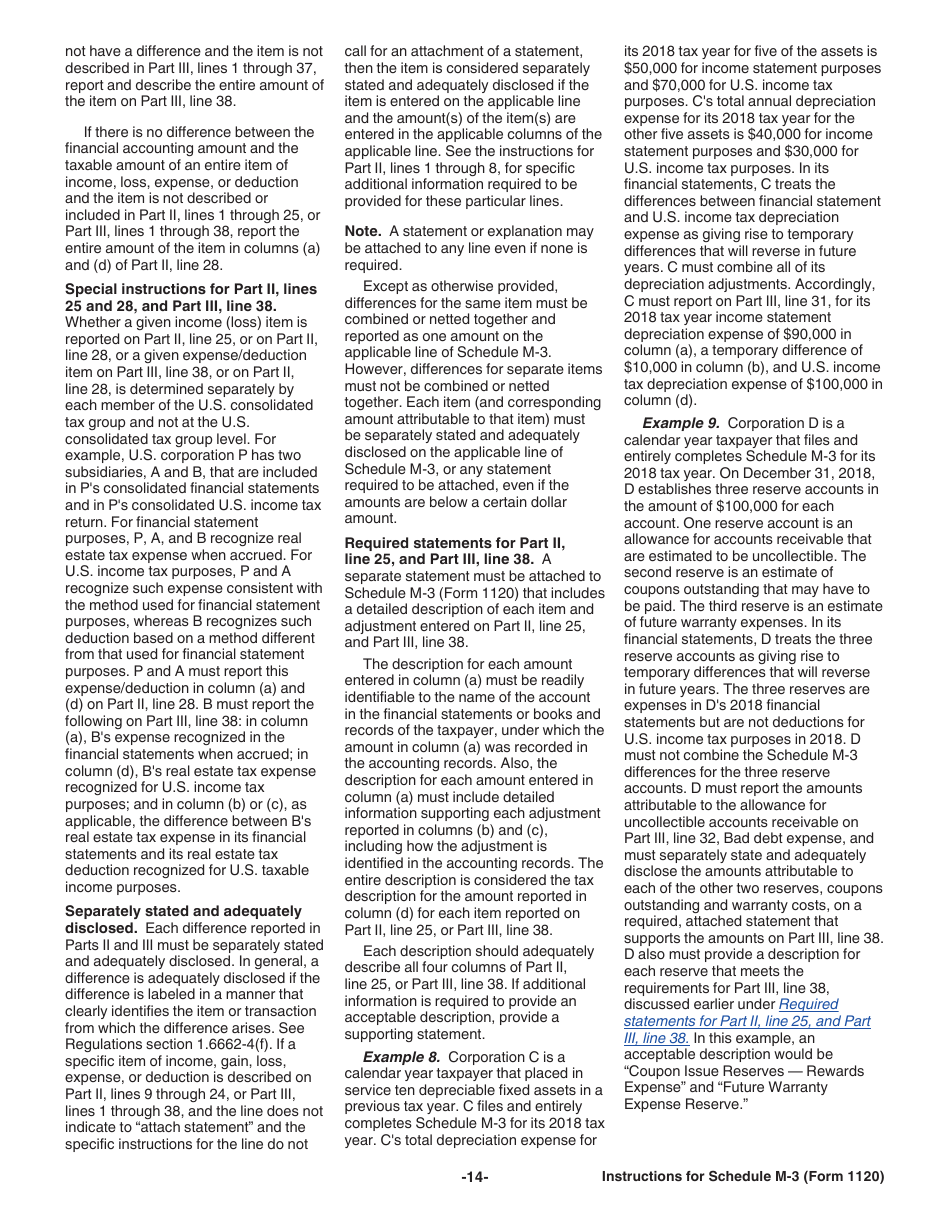 Instructions for IRS Form 1120 Schedule M-3 Net Income (Loss) Reconciliation for Corporations With Total Assets of $10 Million or More, Page 14