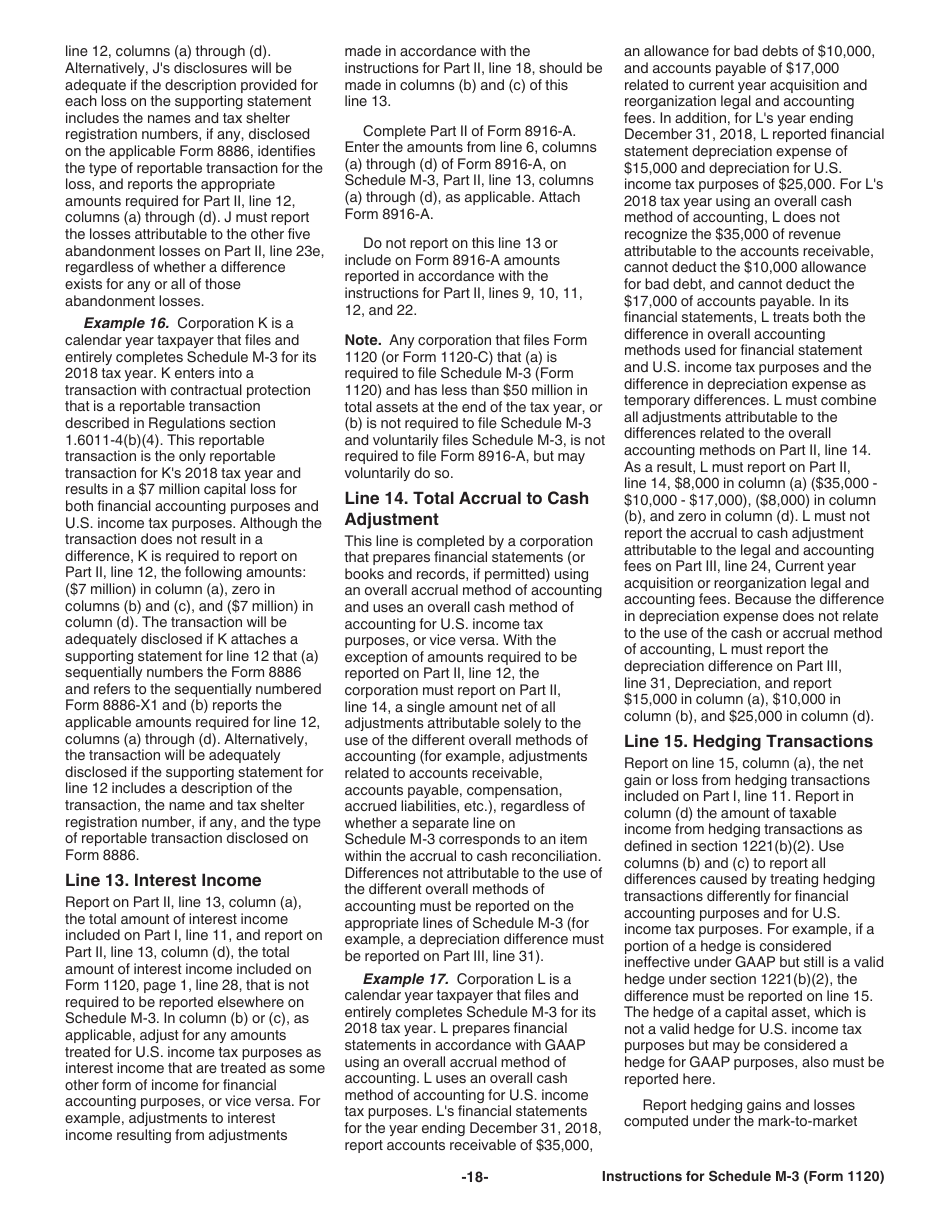 Instructions for IRS Form 1120 Schedule M-3 Net Income (Loss) Reconciliation for Corporations With Total Assets of $10 Million or More, Page 18