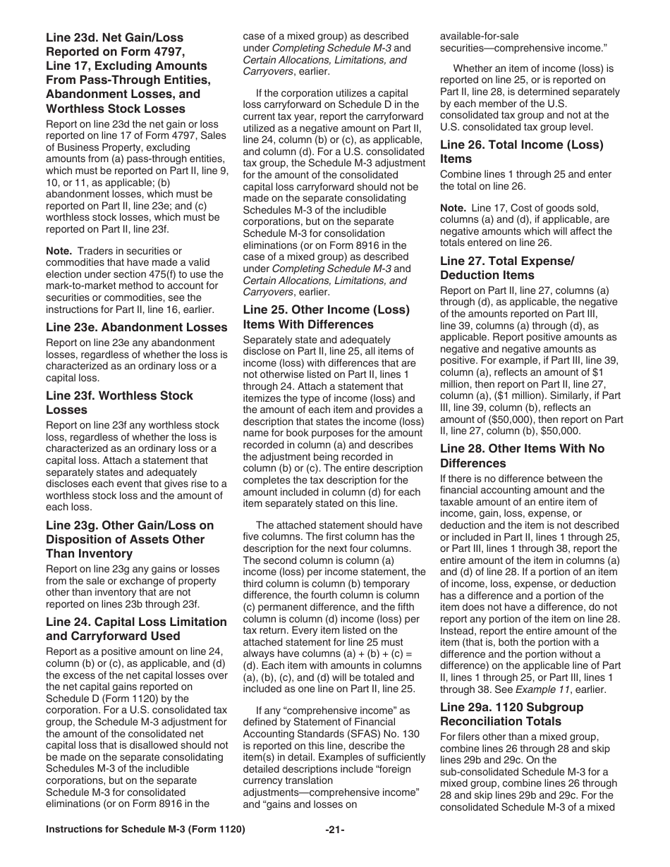 Instructions for IRS Form 1120 Schedule M-3 Net Income (Loss) Reconciliation for Corporations With Total Assets of $10 Million or More, Page 21