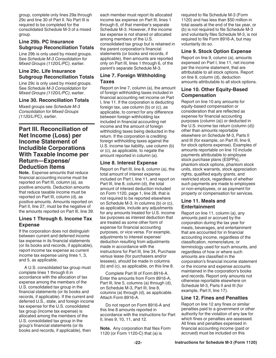 Instructions for IRS Form 1120 Schedule M-3 Net Income (Loss) Reconciliation for Corporations With Total Assets of $10 Million or More, Page 22