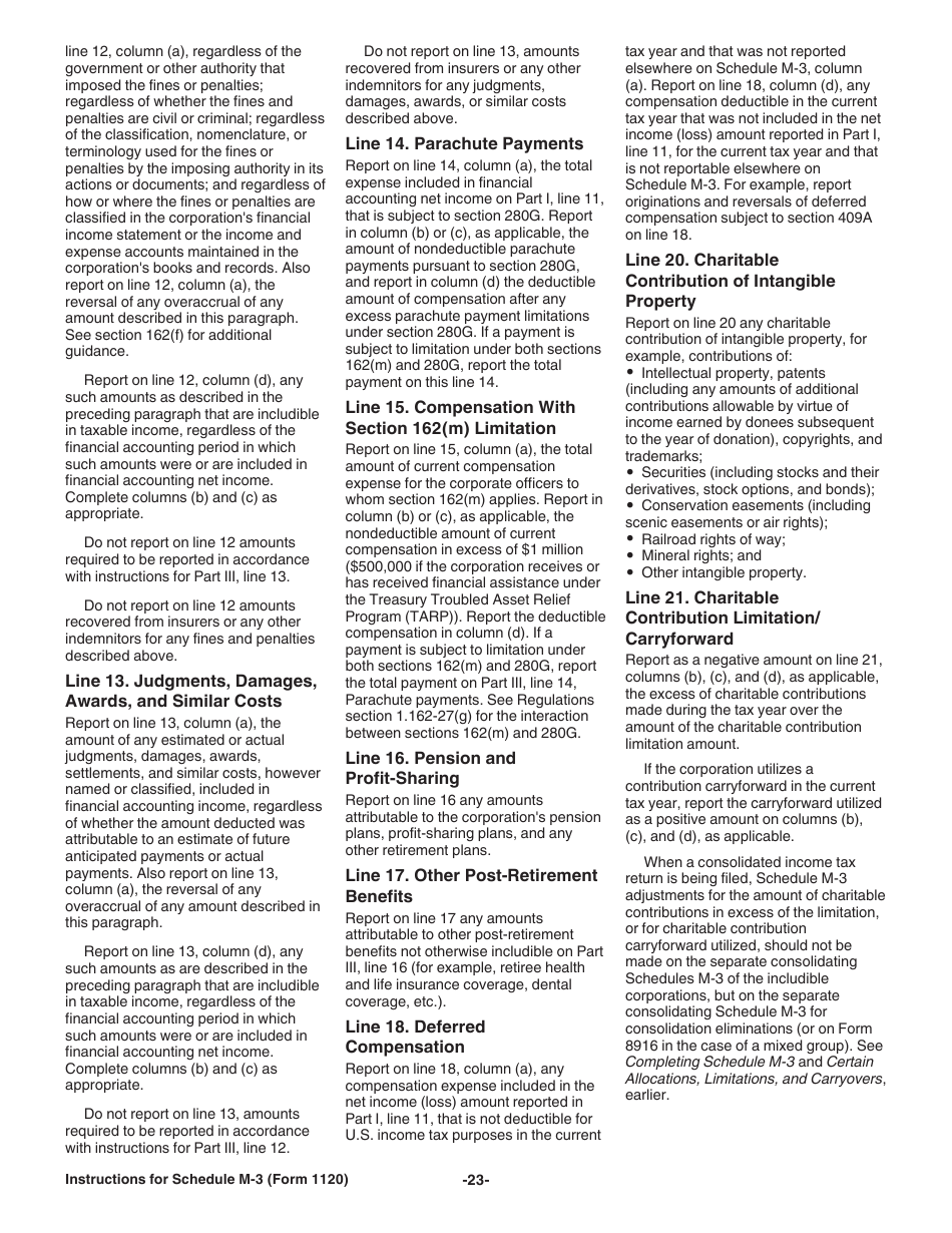 Instructions for IRS Form 1120 Schedule M-3 Net Income (Loss) Reconciliation for Corporations With Total Assets of $10 Million or More, Page 23