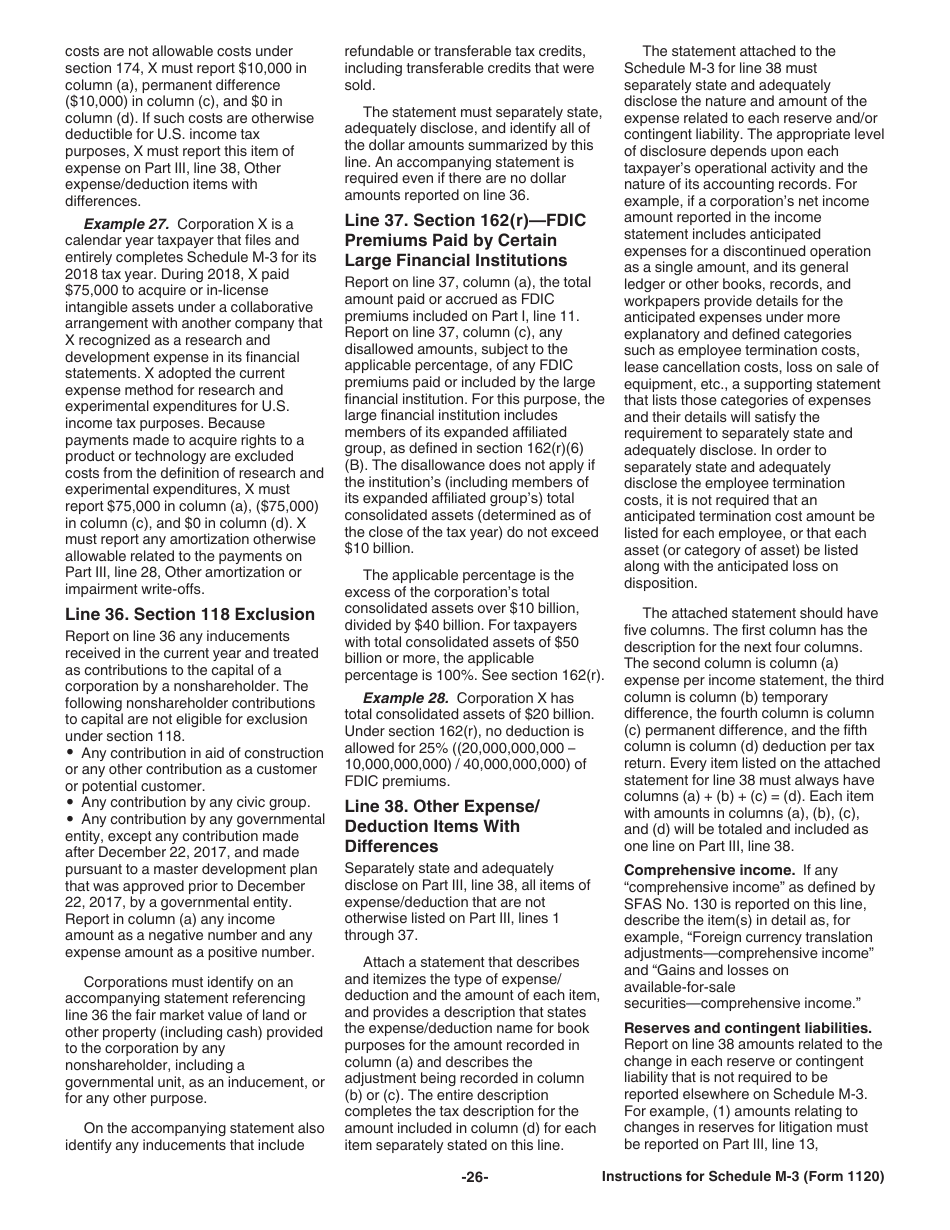 Instructions for IRS Form 1120 Schedule M-3 Net Income (Loss) Reconciliation for Corporations With Total Assets of $10 Million or More, Page 26