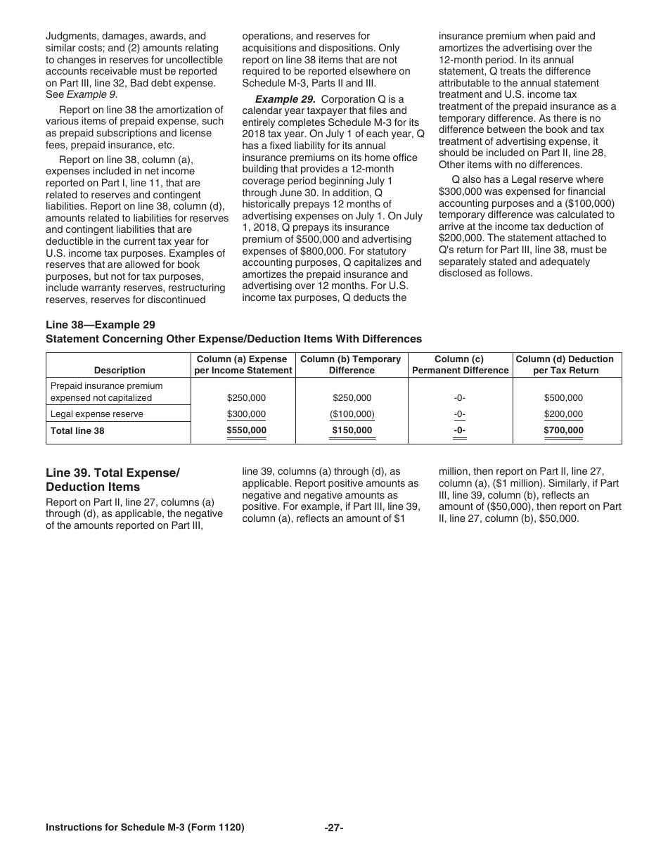 Instructions for IRS Form 1120 Schedule M-3 Net Income (Loss) Reconciliation for Corporations With Total Assets of $10 Million or More, Page 27