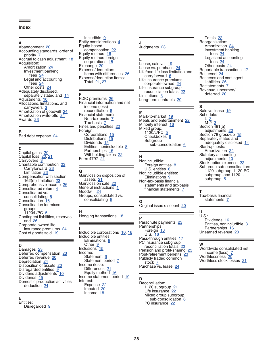 Instructions for IRS Form 1120 Schedule M-3 Net Income (Loss) Reconciliation for Corporations With Total Assets of $10 Million or More, Page 28