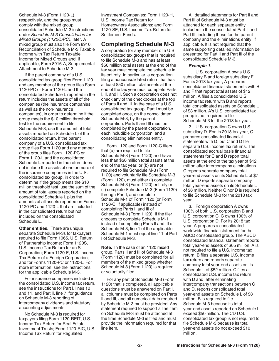 Instructions for IRS Form 1120 Schedule M-3 Net Income (Loss) Reconciliation for Corporations With Total Assets of $10 Million or More, Page 2