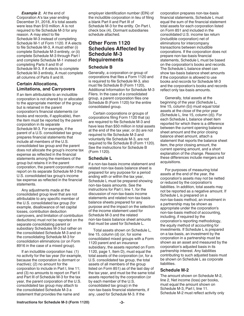 Instructions for IRS Form 1120 Schedule M-3 Net Income (Loss) Reconciliation for Corporations With Total Assets of $10 Million or More, Page 3