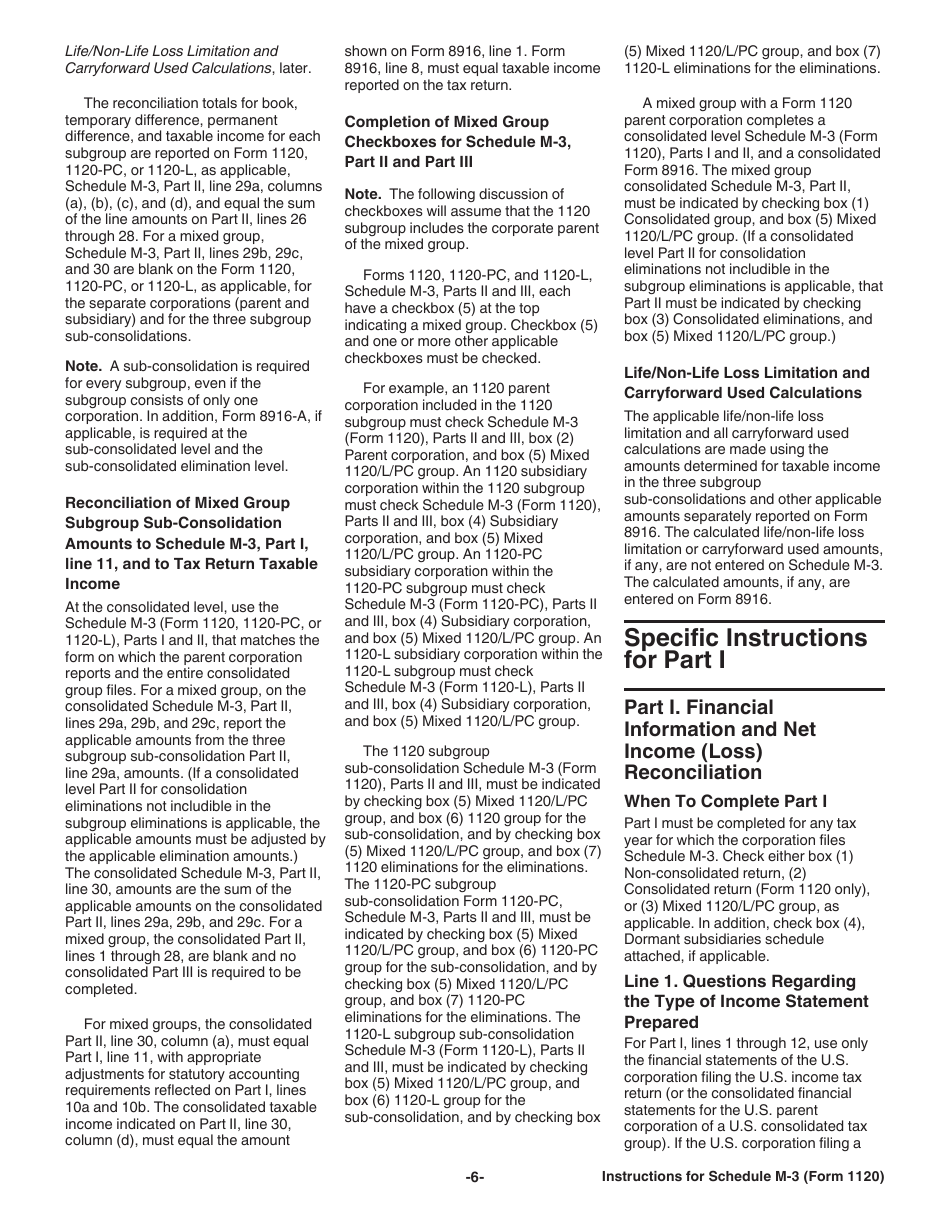 Instructions for IRS Form 1120 Schedule M-3 Net Income (Loss) Reconciliation for Corporations With Total Assets of $10 Million or More, Page 6