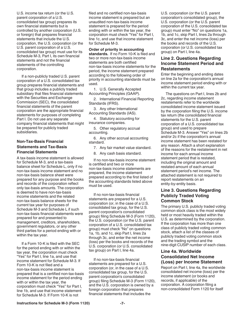 Instructions for IRS Form 1120 Schedule M-3 Net Income (Loss) Reconciliation for Corporations With Total Assets of $10 Million or More, Page 7