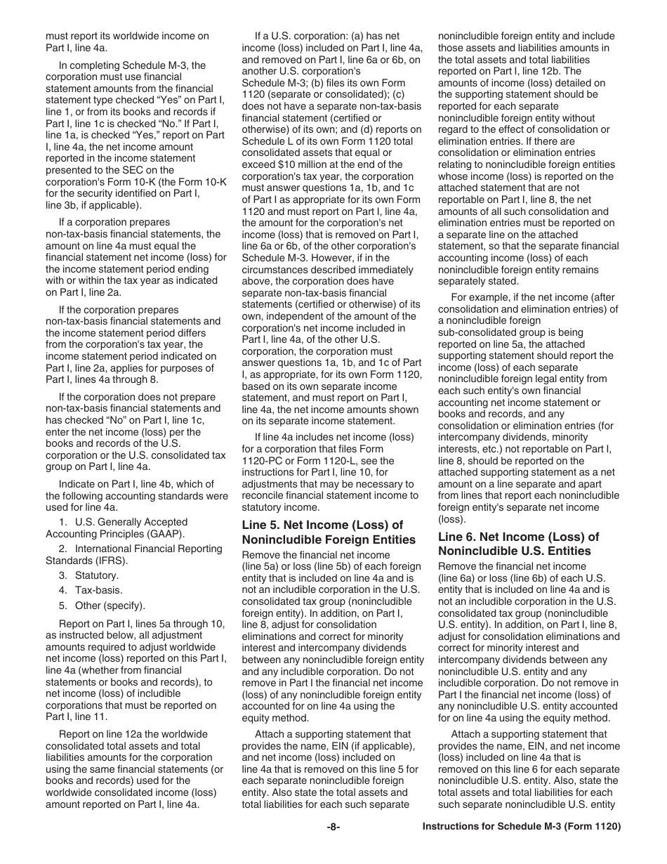Instructions for IRS Form 1120 Schedule M-3 Net Income (Loss) Reconciliation for Corporations With Total Assets of $10 Million or More, Page 8