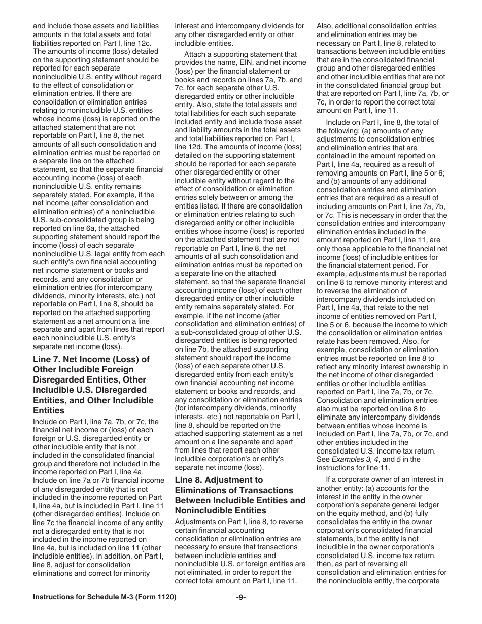Instructions for IRS Form 1120 Schedule M-3 Net Income (Loss) Reconciliation for Corporations With Total Assets of $10 Million or More, Page 9
