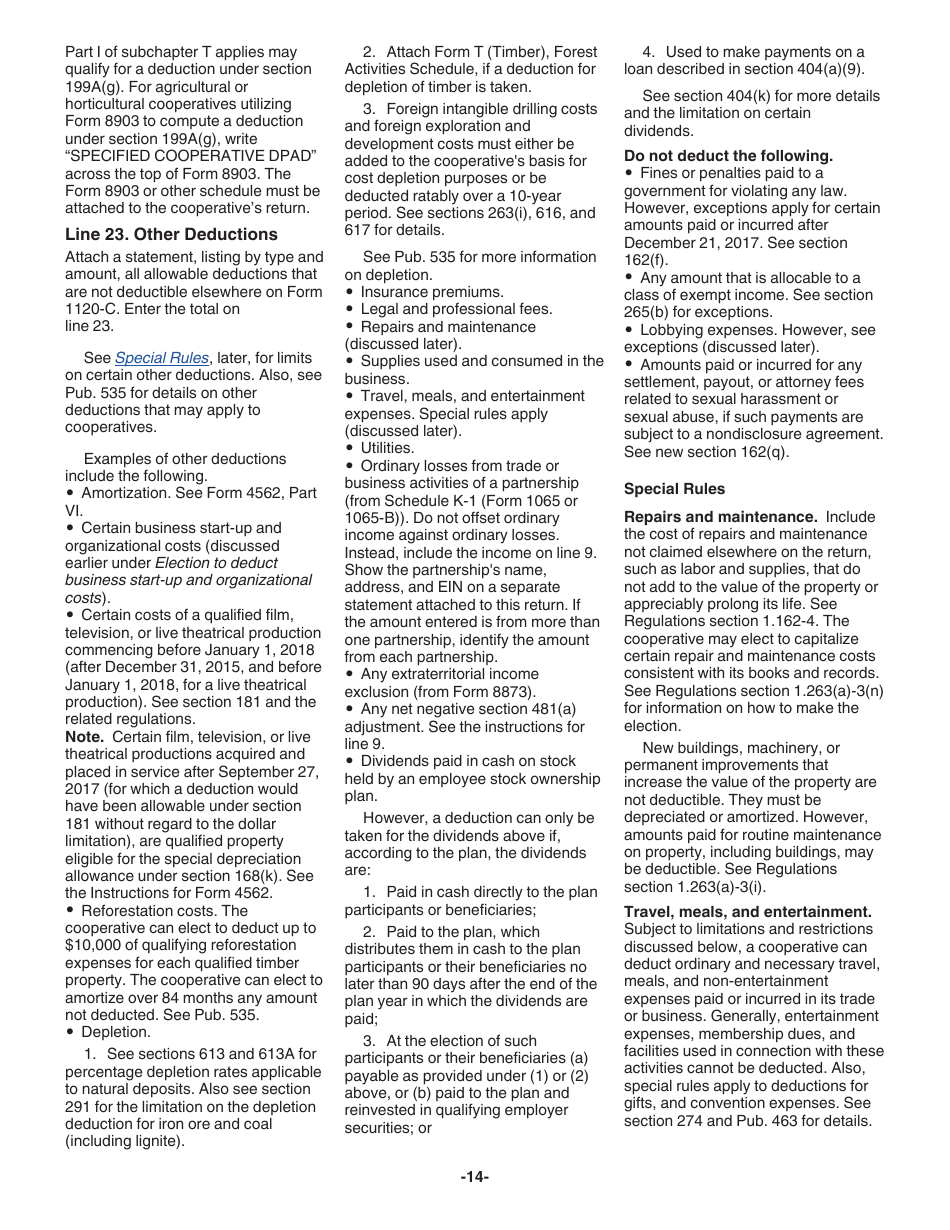 Instructions for IRS Form 1120-C U.S. Income Tax Return for Cooperative Associations, Page 14