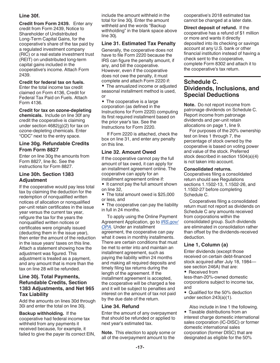 Instructions for IRS Form 1120-C U.S. Income Tax Return for Cooperative Associations, Page 17