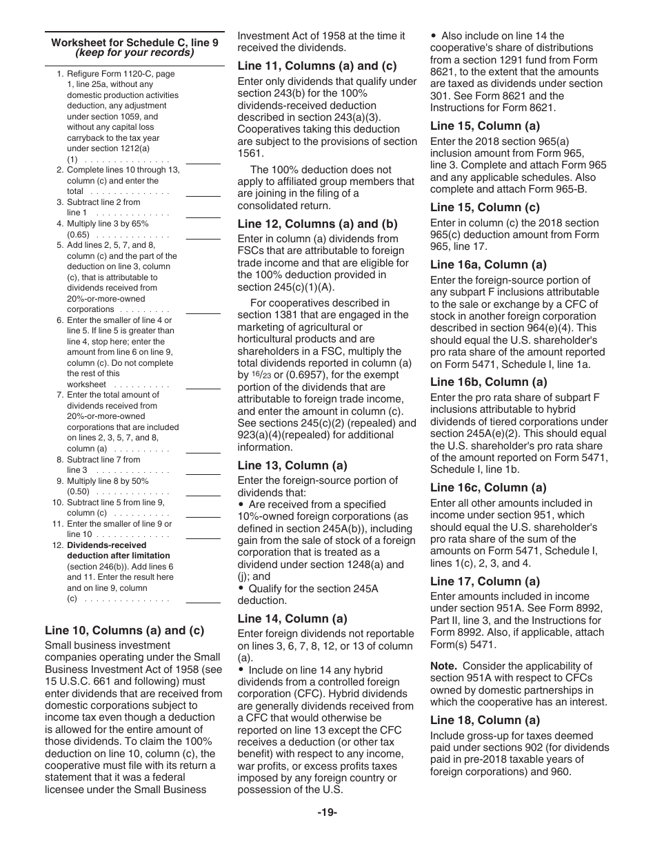 Instructions for IRS Form 1120-C U.S. Income Tax Return for Cooperative Associations, Page 19