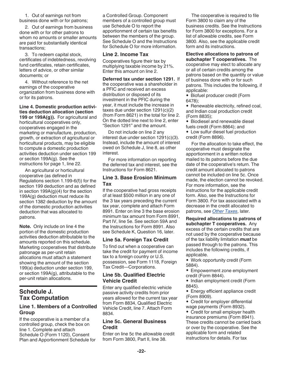 Instructions for IRS Form 1120-C U.S. Income Tax Return for Cooperative Associations, Page 22