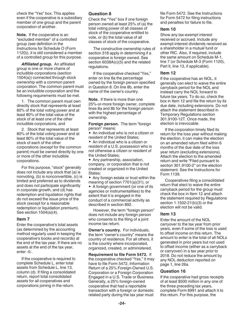 Instructions for IRS Form 1120-C U.S. Income Tax Return for Cooperative Associations, Page 24