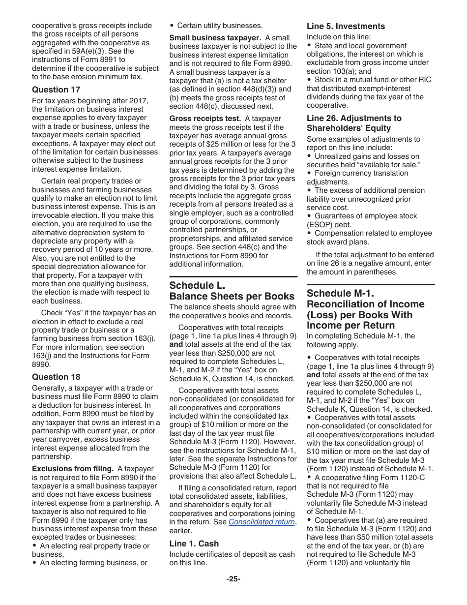 Instructions for IRS Form 1120-C U.S. Income Tax Return for Cooperative Associations, Page 25