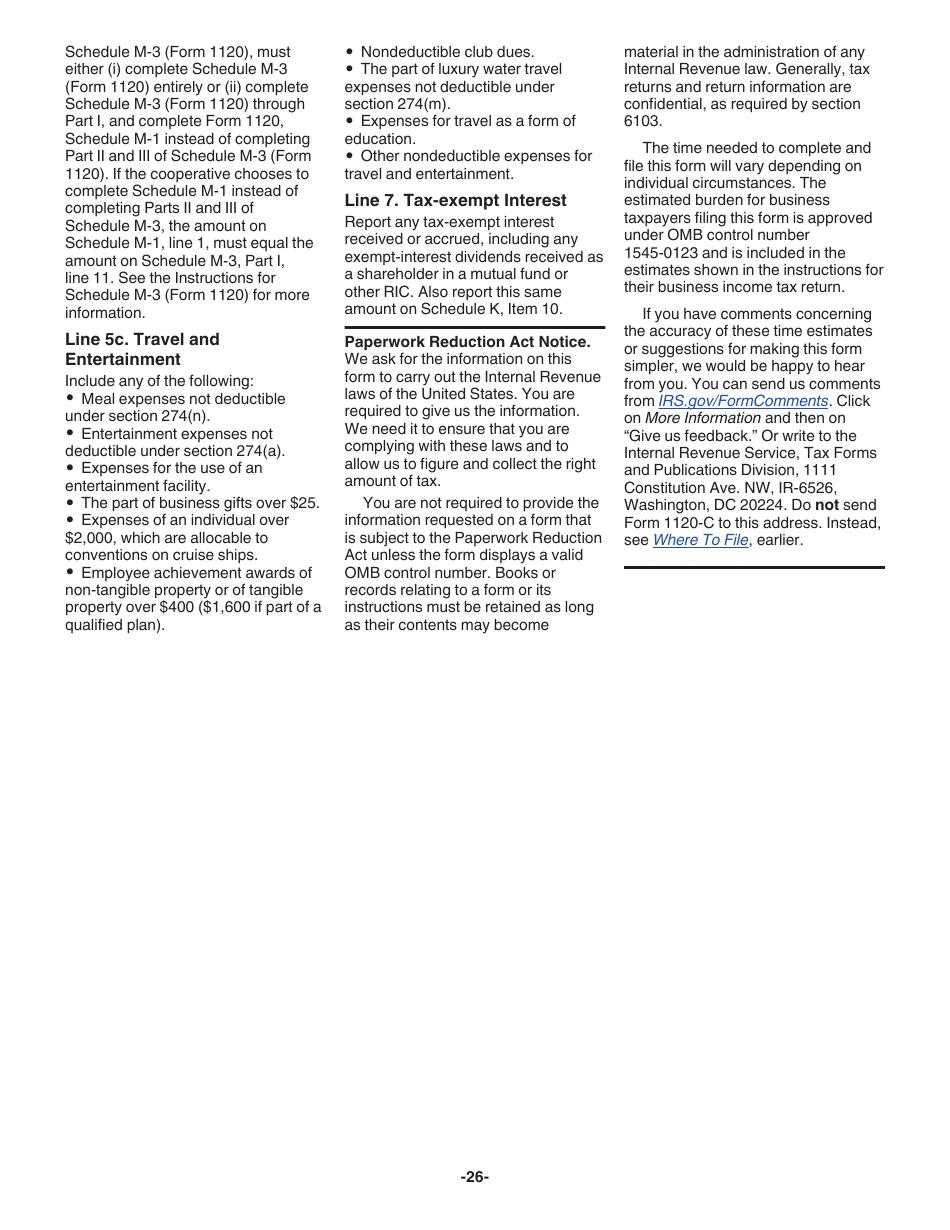Instructions for IRS Form 1120-C U.S. Income Tax Return for Cooperative Associations, Page 26