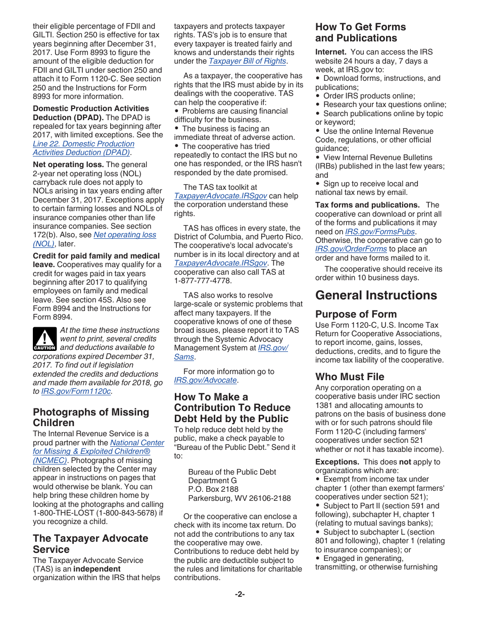 Instructions for IRS Form 1120-C U.S. Income Tax Return for Cooperative Associations, Page 2