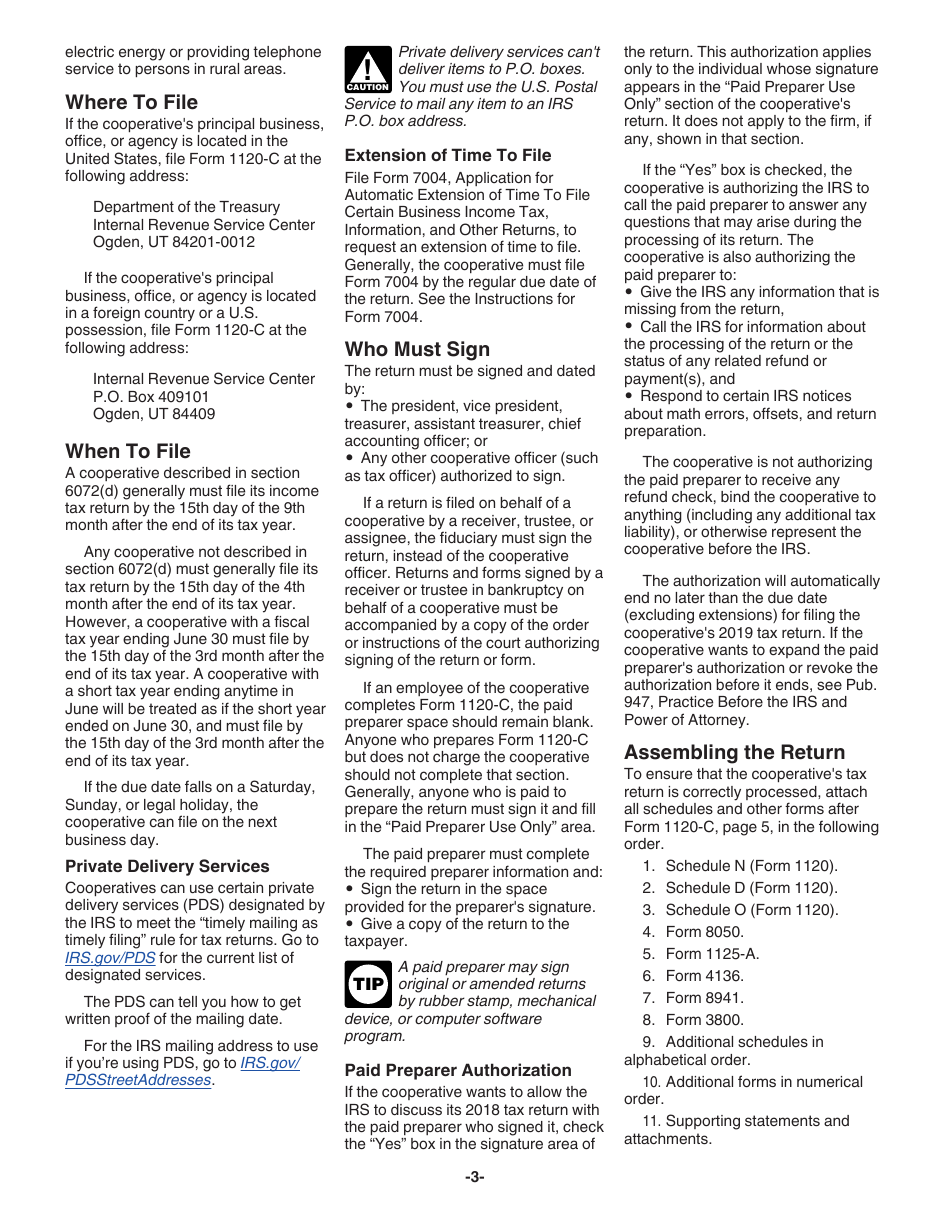 Instructions for IRS Form 1120-C U.S. Income Tax Return for Cooperative Associations, Page 3