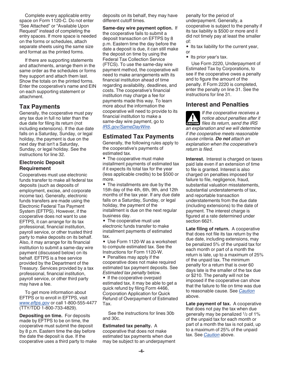 Instructions for IRS Form 1120-C U.S. Income Tax Return for Cooperative Associations, Page 4