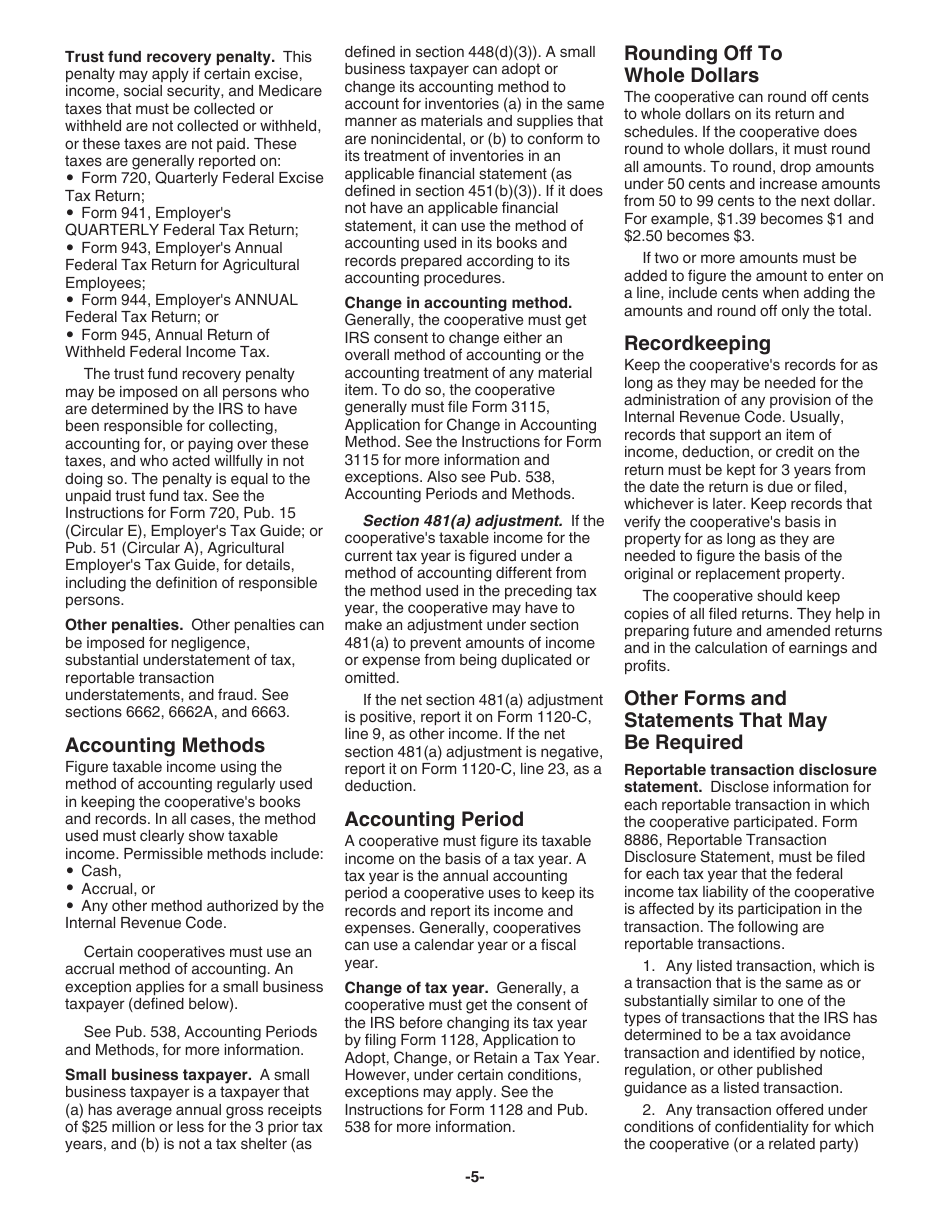 Instructions for IRS Form 1120-C U.S. Income Tax Return for Cooperative Associations, Page 5