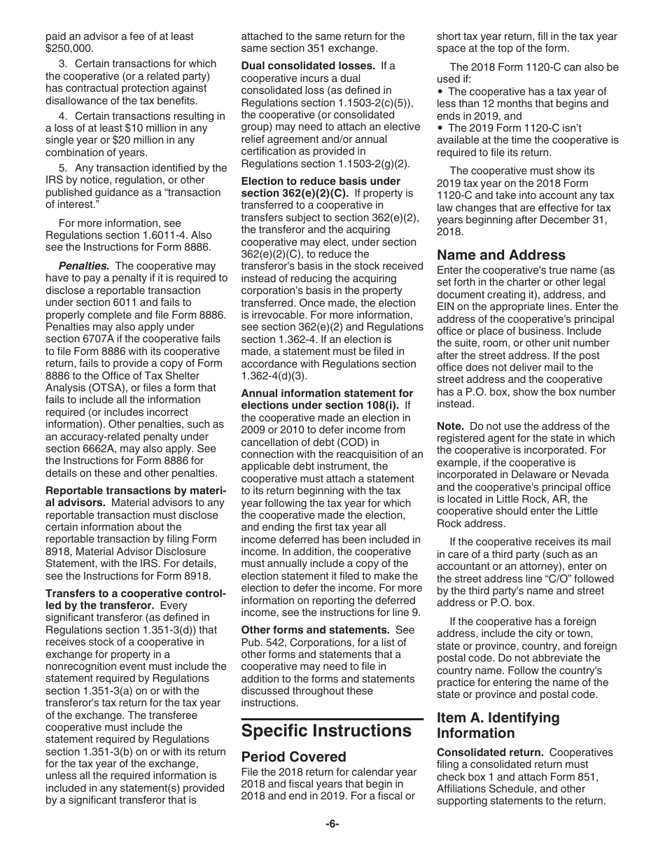 Instructions for IRS Form 1120-C U.S. Income Tax Return for Cooperative Associations, Page 6