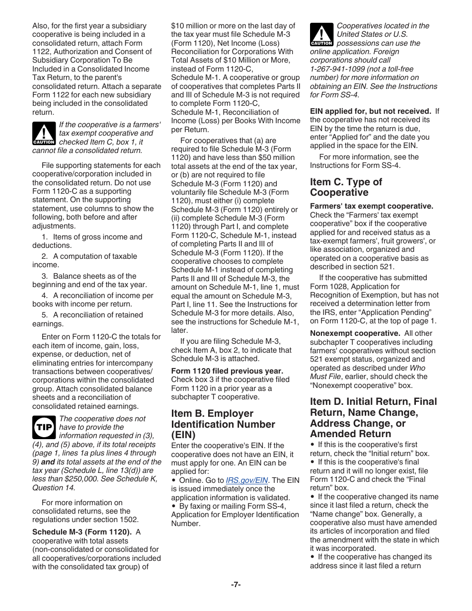 Instructions for IRS Form 1120-C U.S. Income Tax Return for Cooperative Associations, Page 7