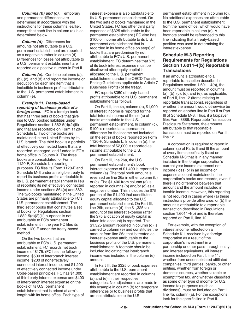 Instructions for IRS Form 1120-F Schedule M-3 Net Income (Loss) Reconciliation for Foreign Corporations With Reportable Assets of $10 Million or More, Page 10