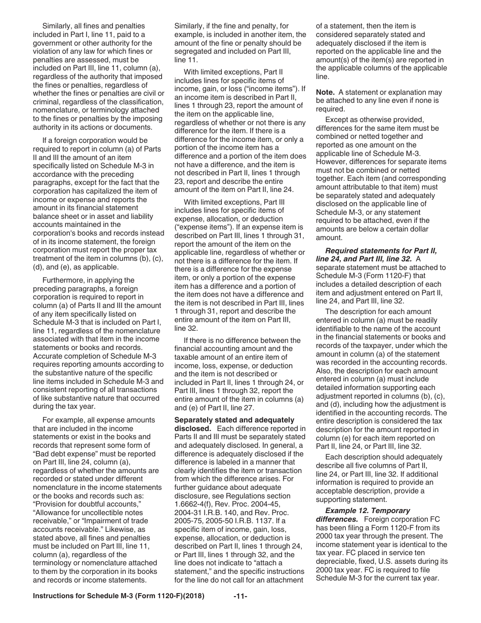 Instructions for IRS Form 1120-F Schedule M-3 Net Income (Loss) Reconciliation for Foreign Corporations With Reportable Assets of $10 Million or More, Page 11