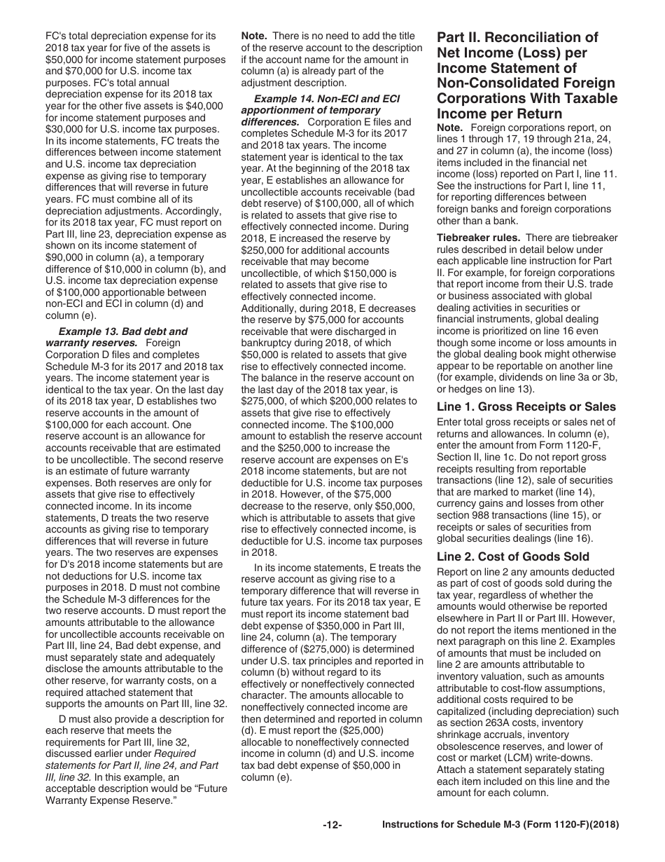 Instructions for IRS Form 1120-F Schedule M-3 Net Income (Loss) Reconciliation for Foreign Corporations With Reportable Assets of $10 Million or More, Page 12