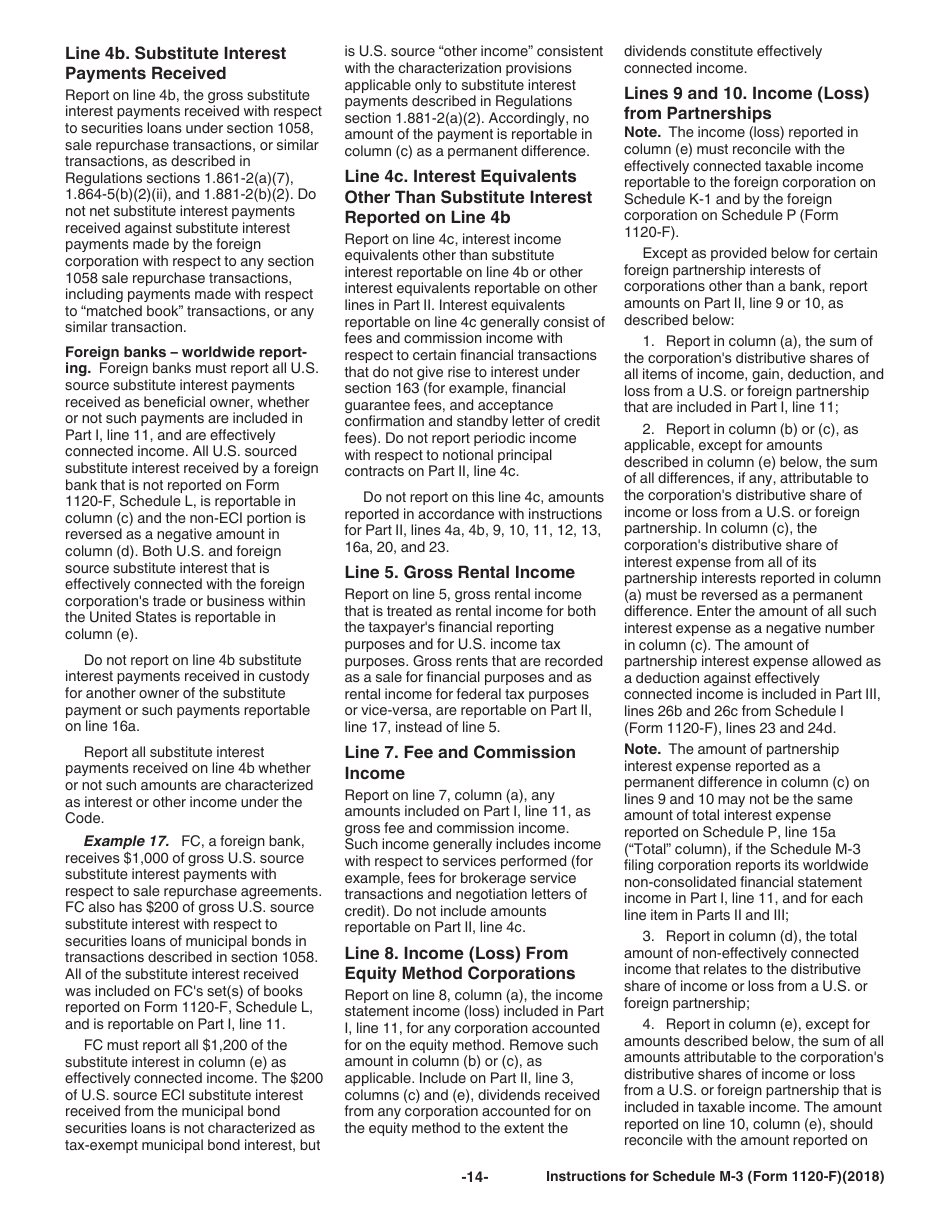 Instructions for IRS Form 1120-F Schedule M-3 Net Income (Loss) Reconciliation for Foreign Corporations With Reportable Assets of $10 Million or More, Page 14