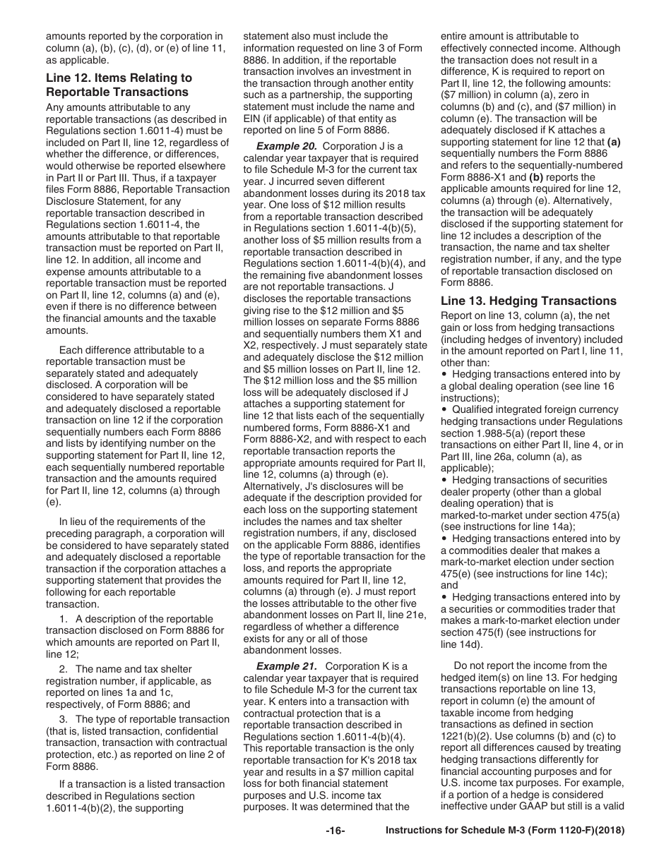 Instructions for IRS Form 1120-F Schedule M-3 Net Income (Loss) Reconciliation for Foreign Corporations With Reportable Assets of $10 Million or More, Page 16