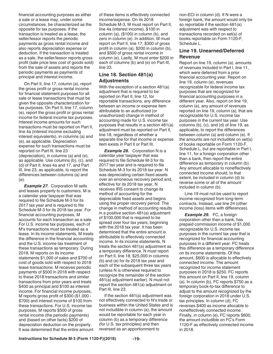 Instructions for IRS Form 1120-F Schedule M-3 Net Income (Loss) Reconciliation for Foreign Corporations With Reportable Assets of $10 Million or More, Page 19
