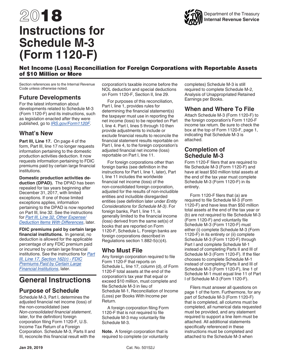 Instructions for IRS Form 1120-F Schedule M-3 Net Income (Loss) Reconciliation for Foreign Corporations With Reportable Assets of $10 Million or More, Page 1