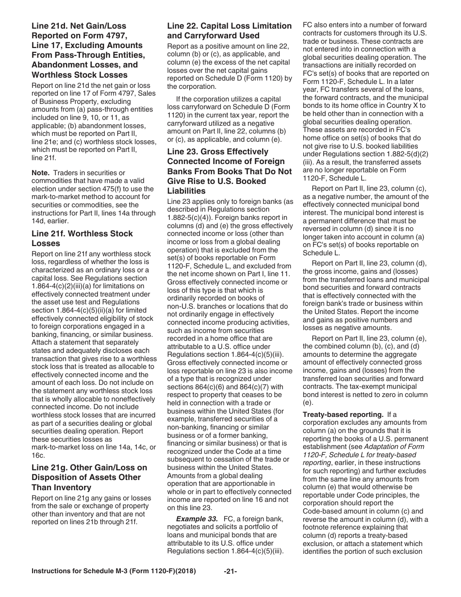 Instructions for IRS Form 1120-F Schedule M-3 Net Income (Loss) Reconciliation for Foreign Corporations With Reportable Assets of $10 Million or More, Page 21