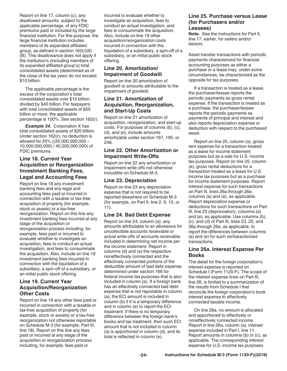 Instructions for IRS Form 1120-F Schedule M-3 Net Income (Loss) Reconciliation for Foreign Corporations With Reportable Assets of $10 Million or More, Page 24