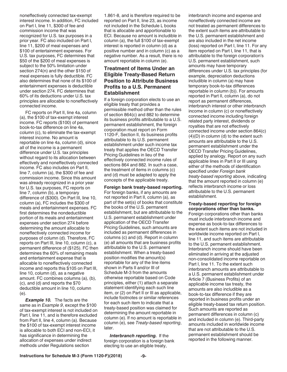 Instructions for IRS Form 1120-F Schedule M-3 Net Income (Loss) Reconciliation for Foreign Corporations With Reportable Assets of $10 Million or More, Page 9