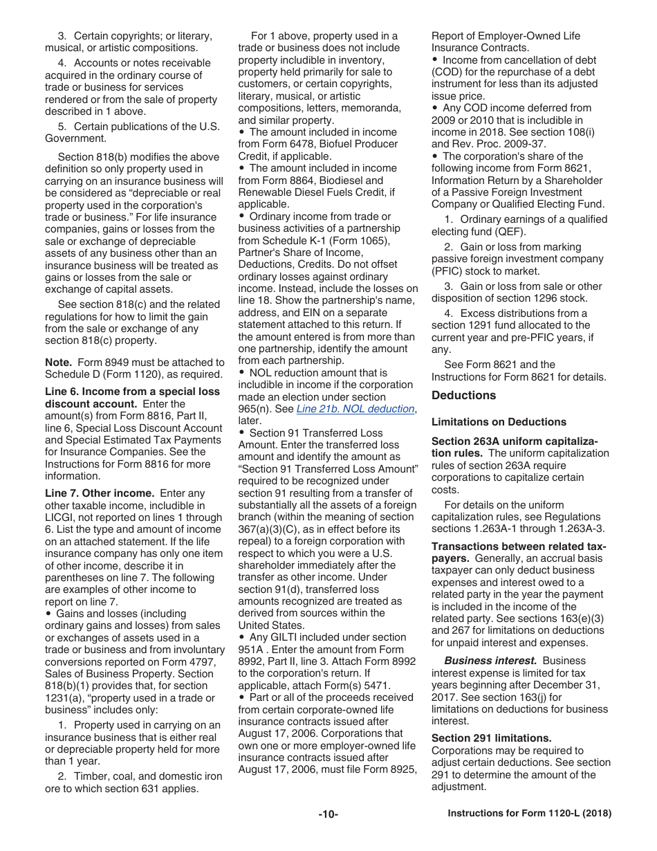 Instructions for IRS Form 1120-L U.S. Life Insurance Company Income Tax Return, Page 10