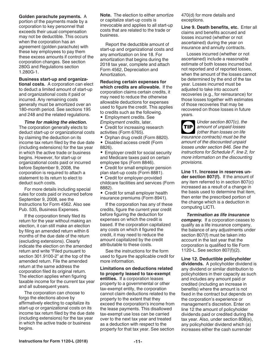 Instructions for IRS Form 1120-L U.S. Life Insurance Company Income Tax Return, Page 11