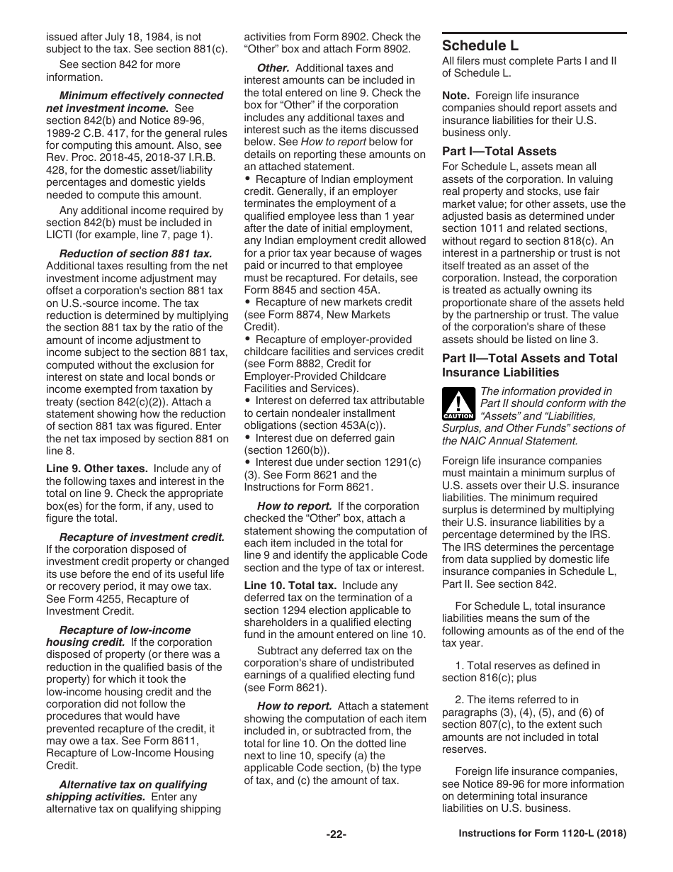 Instructions for IRS Form 1120-L U.S. Life Insurance Company Income Tax Return, Page 22