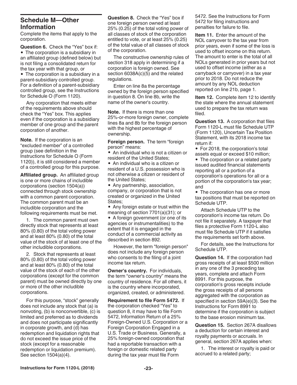 Instructions for IRS Form 1120-L U.S. Life Insurance Company Income Tax Return, Page 23