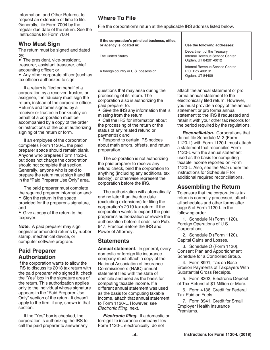 Instructions for IRS Form 1120-L U.S. Life Insurance Company Income Tax Return, Page 4