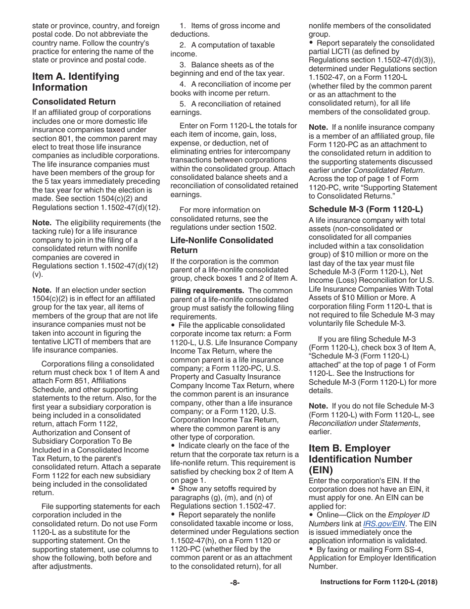 Instructions for IRS Form 1120-L U.S. Life Insurance Company Income Tax Return, Page 8