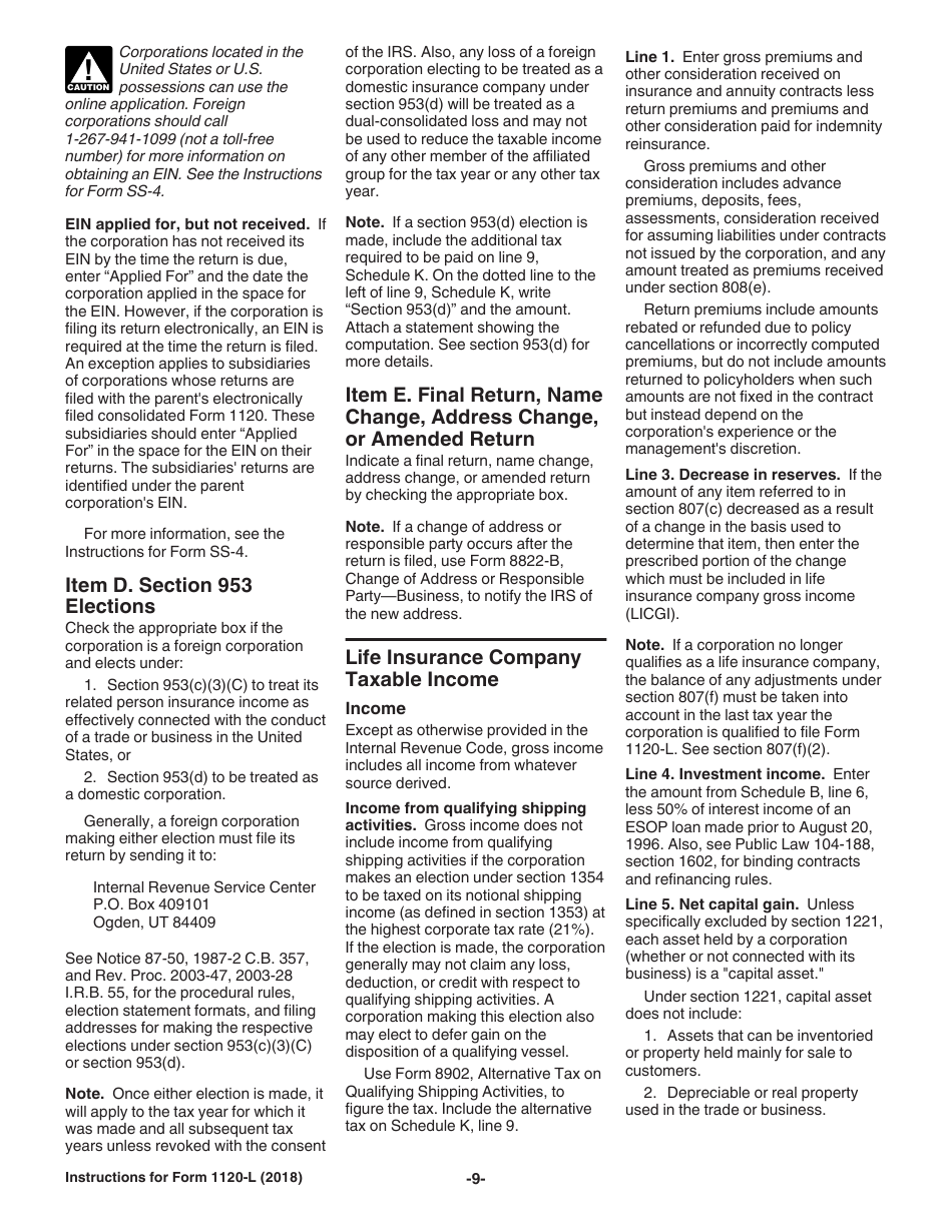Instructions for IRS Form 1120-L U.S. Life Insurance Company Income Tax Return, Page 9