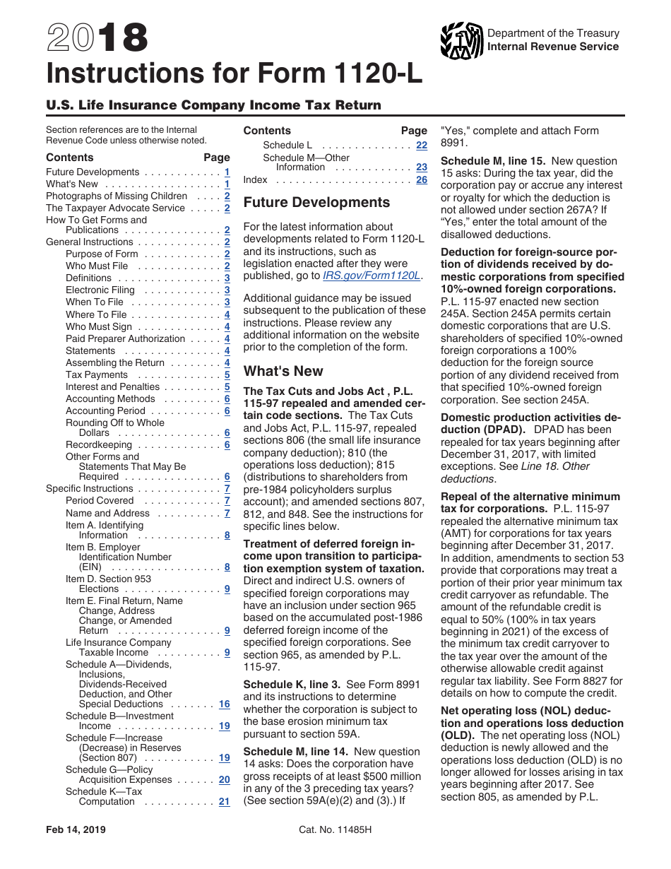 Download Instructions for IRS Form 1120-L U.S. Life Insurance Company ...