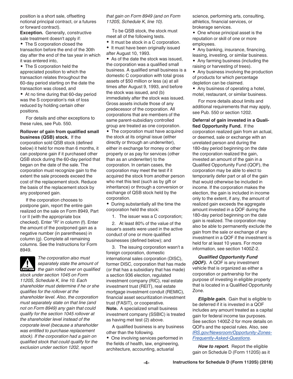 Instructions for IRS Form 1120S Schedule D Capital Gains and Losses and Built-In Gains, Page 4
